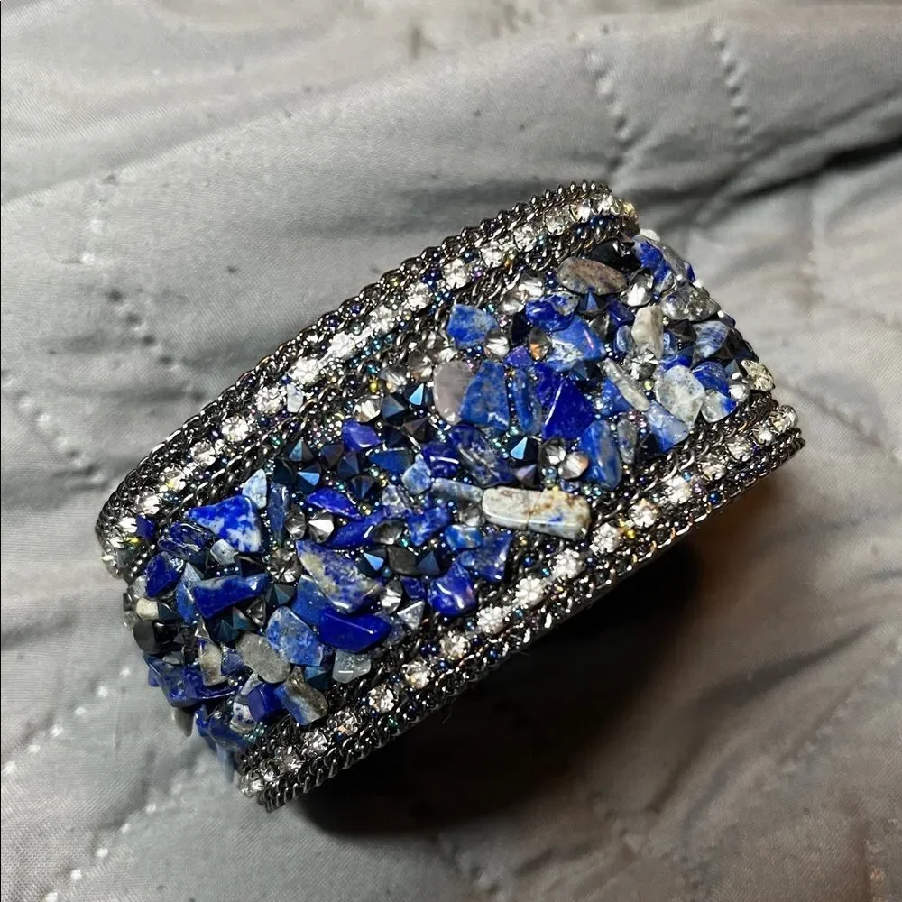 Magnetic Clasp High-Grade Leather Crystal Stones Bracelet lapis lazuli